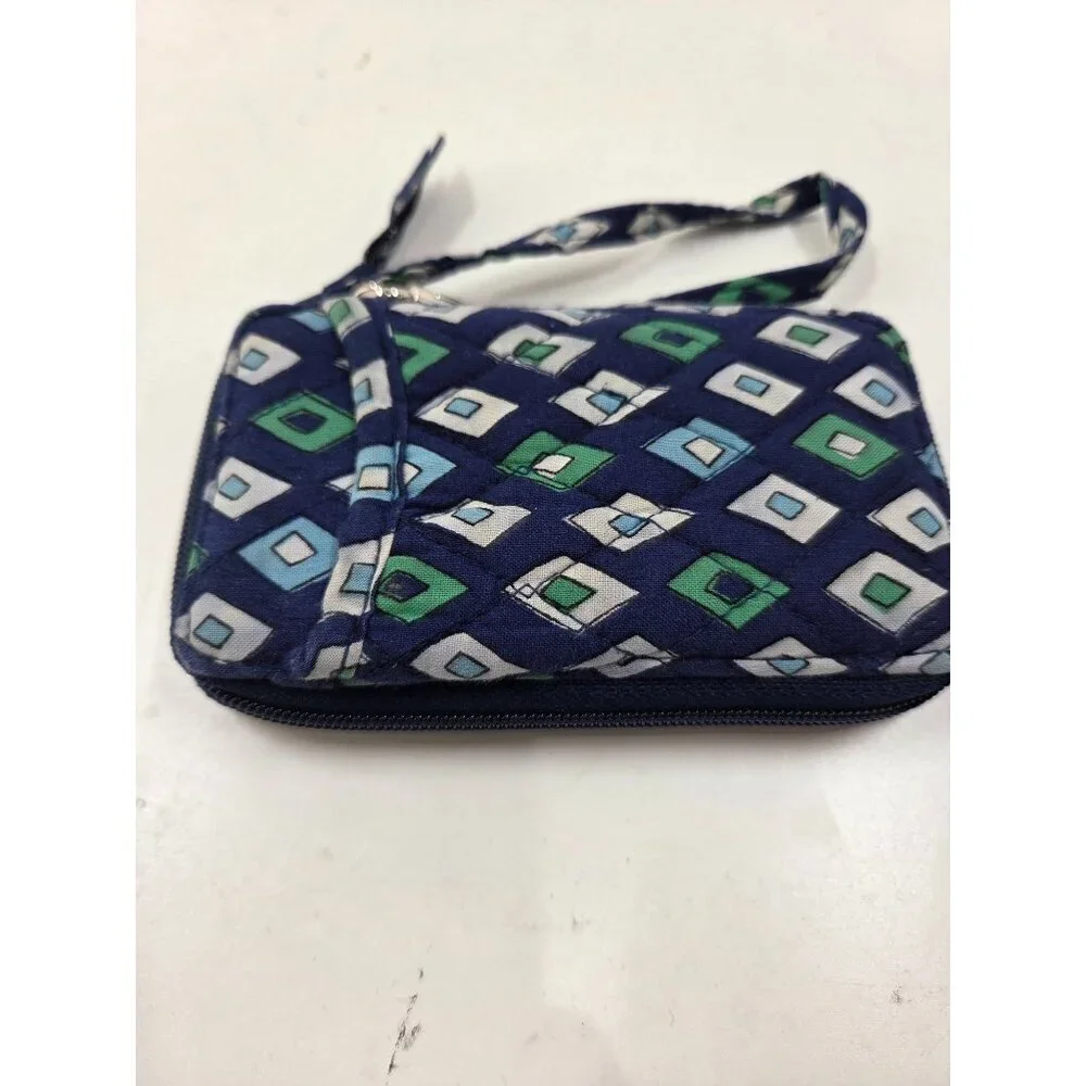 Vera Bradley quilted cotton wristlet wallet navy blue green small zip around